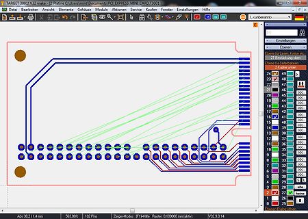 CAD-Ansicht eines Leiterplatten-Layouts