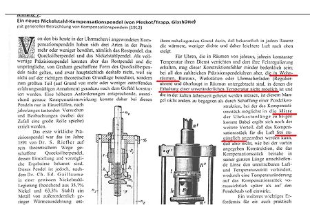 Buchseite über Nickelstahl-Kompensationspendel mit Zeichnung