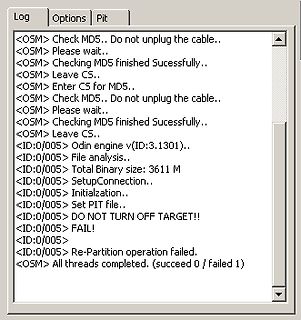 Log-Fenster einer Odin-Engine Fehlermeldung