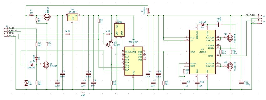 Schaltplan einer Boost-Konverter-Schaltung mit ATtiny824