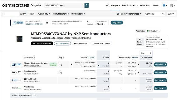 Screenshot einer Website für elektronische Bauteile