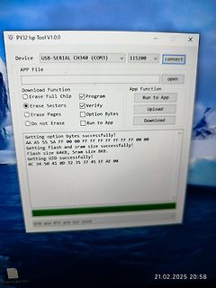 Abfotografierter Bildschirm einer PY32 ISP Tool Software
