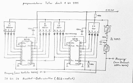 Handgezeichneter Schaltplan eines programmierbaren Teilers