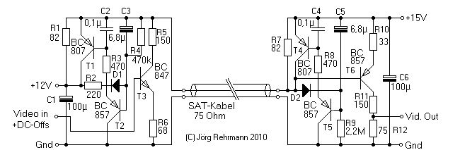 Schaltplan eines Video-Verstärkers mit SAT-Kabel