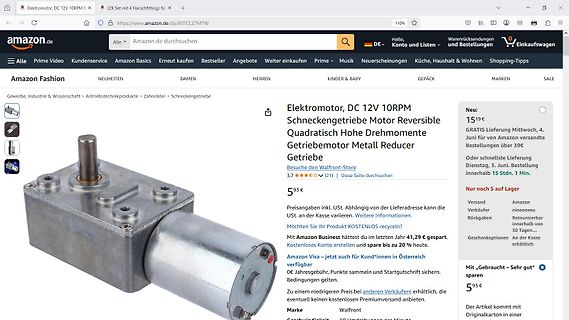 Amazon Produktseite eines Elektromotors