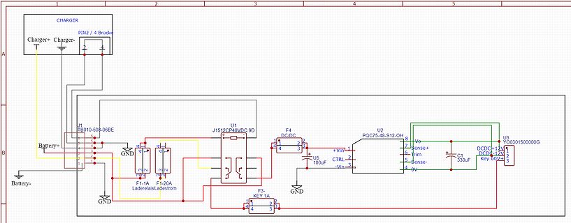 Schaltplan einer Ladeschaltung mit DC/DC-Wandler