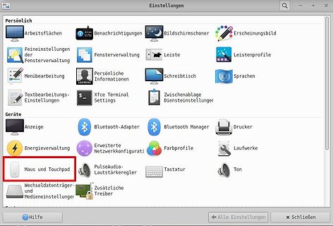 Einstellungen Menü eines Linux-Betriebssystems