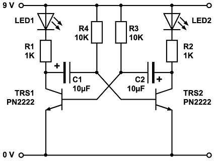 Schaltplan mit zwei Transistoren und LEDs