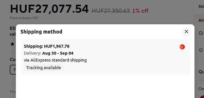 Screenshot eines Versandfensters von AliExpress