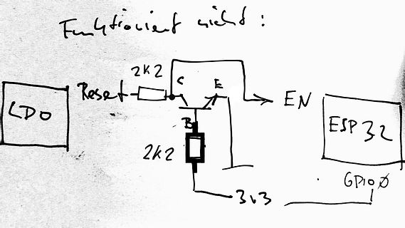 Handgezeichneter Schaltplan mit Transistor und ESP32