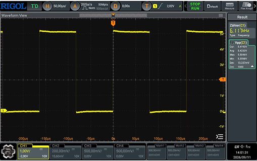 Oszilloskop-Screenshot eines Rechtecksignals