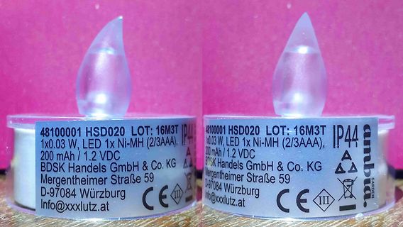 Aufkleber einer LED-Lichterkette mit technischen Daten