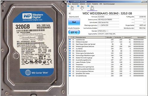 Screenshot einer Festplatten-Diagnosesoftware