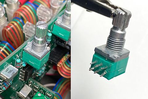 Potentiometer auf Leiterplatte und Detailansicht