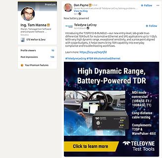 LinkedIn Post von Teledyne LeCroy über TDR Testgerät