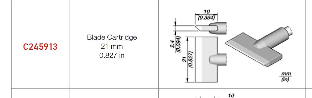 Produktdatenblatt einer Blade Cartridge mit technischen Zeichnungen