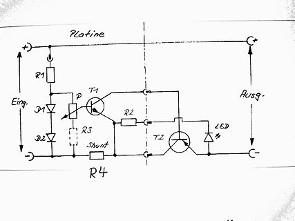 Handgezeichneter Schaltplan mit Transistoren und LED