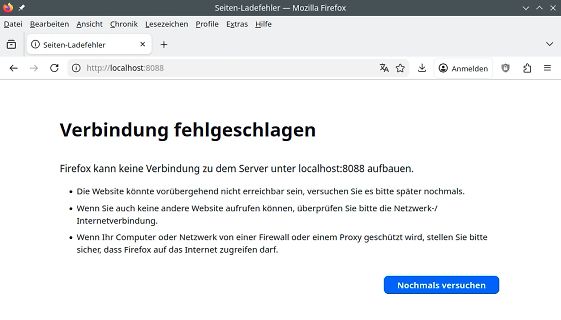 Firefox Fehlermeldung Verbindung fehlgeschlagen localhost:8088