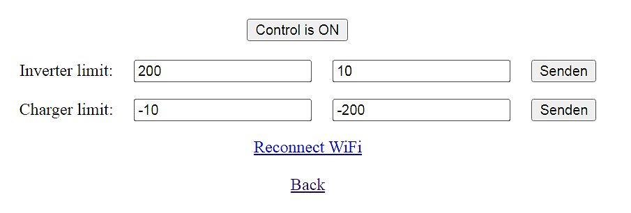 Webinterface zur Steuerung von Inverter und Charger
