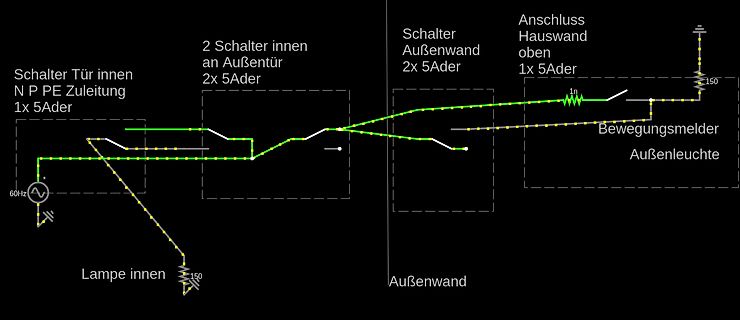Schaltplan einer Außenbeleuchtung mit Bewegungsmelder
