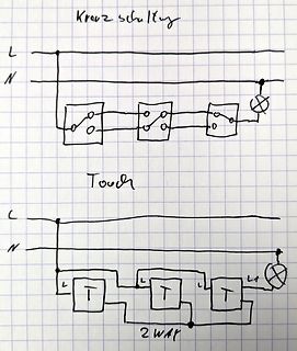 Handgezeichnete Schaltpläne für Kreuzschaltung und Touch-Schaltung