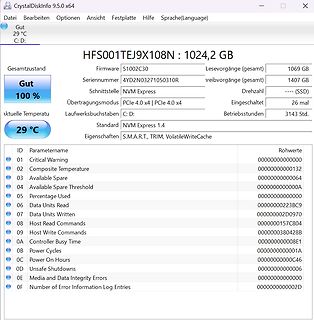 S.M.A.R.T. Werte einer NVMe SSD