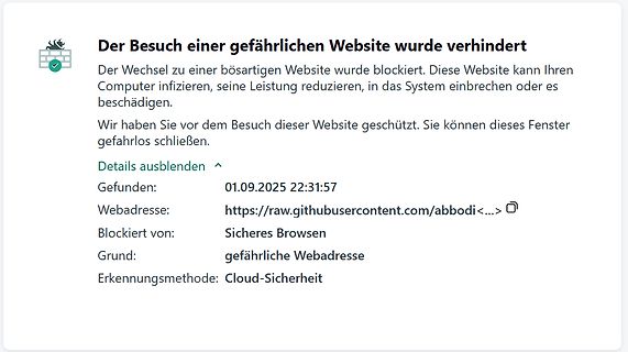 Sicherheitswarnung vor einer gefährlichen Website