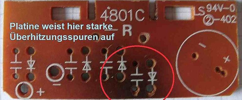 Leiterplatte mit Überhitzungsspuren