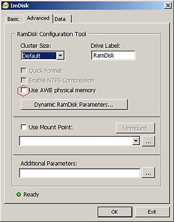 Konfigurationsfenster von ImDisk RamDisk