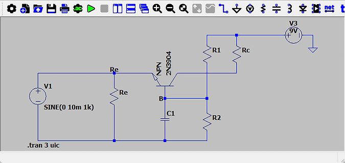 Schaltplan eines NPN-Transistorverstärkers in LTspice