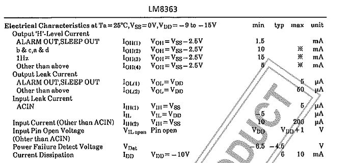 Datenblatt Ausschnitt LM8363 elektrische Kennwerte