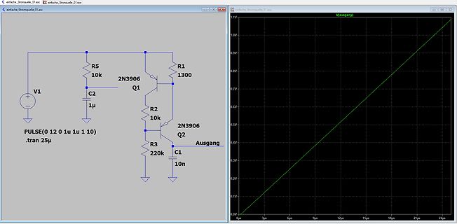Schaltplan und Simulationsergebnis einer Transistorschaltung