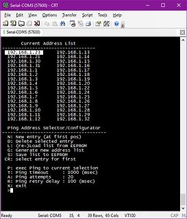 Terminal-Fenster mit IP-Adressliste und Ping-Befehlen
