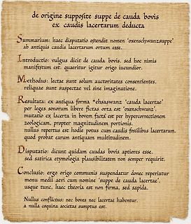 Lateinischer Text über die Etymologie von Oxenschwanzsuppe