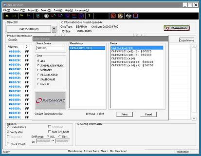Softwareoberfläche von MiniPro v6.85 zur IC-Identifikation
