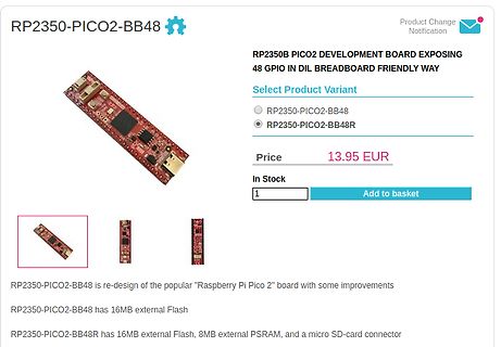 Produktseite eines RP2350-PICO2 Entwicklungsboards