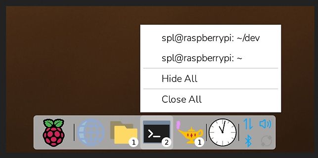 Kontextmenü einer Terminal-Anwendung auf einem Raspberry Pi