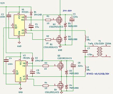 Schaltplan eines Halbbrücken-Inverters