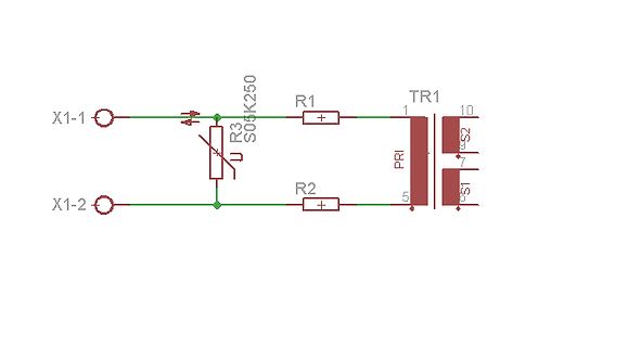 Schaltplan eines Transformators mit Varistor