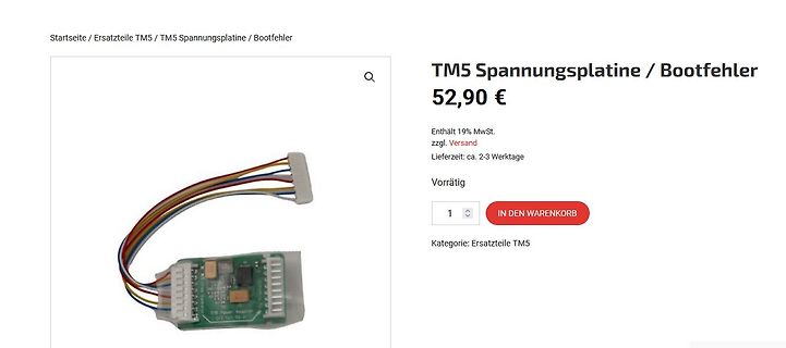 Webshop-Produktseite für TM5 Spannungsplatine