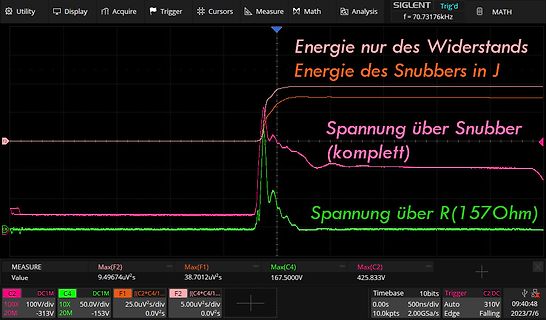 Oszilloskop-Messung von Energie und Spannung eines Snubbers
