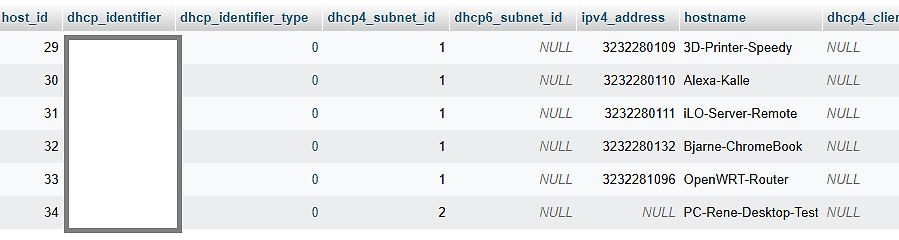 Tabelle mit Netzwerk-Host-Informationen