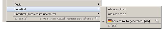 Screenshot eines Untertitel-Menüs