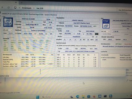 Foto eines Computerbildschirms mit Systeminformationen