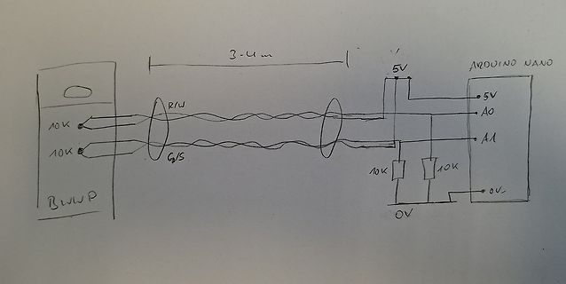 Handgezeichneter Schaltplan mit Arduino Nano und BWVP