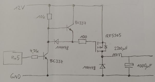 Handgezeichneter Schaltplan mit MOSFET und Transistoren