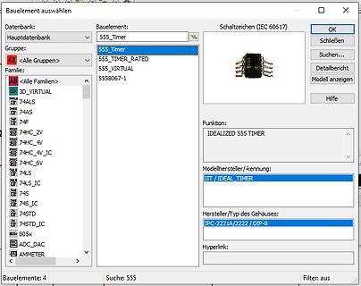 Screenshot einer Bauelement-Auswahl in einer Elektronik-Software