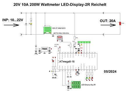 Schaltplan eines 200W Wattmeters mit LED-Display