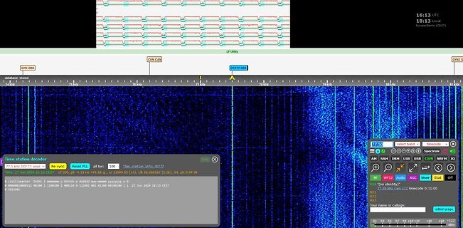 Software-Screenshot eines Zeitstations-Decoders mit Spektrum-Anzeige