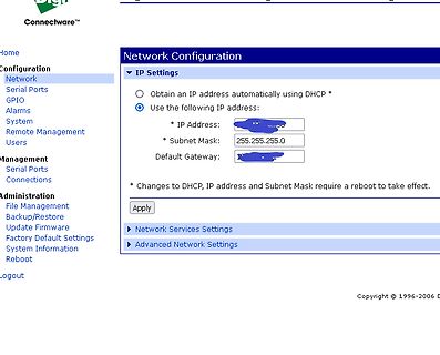 Screenshot einer Netzwerk-Konfigurationsoberfläche